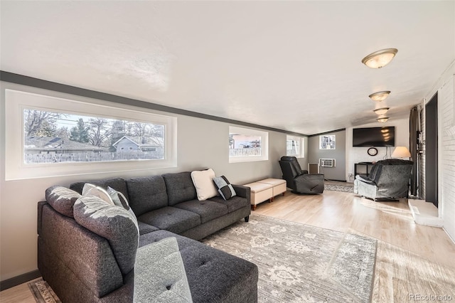 living room with light hardwood / wood-style flooring