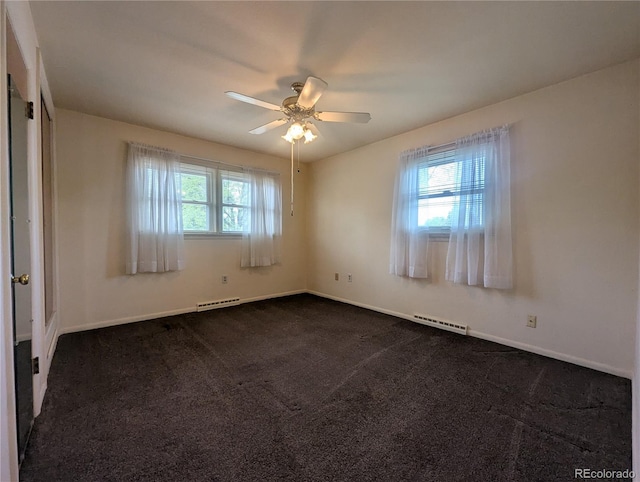 1009 Bush St, Brighton, CO 80601 - spare room with a ceiling fan, dark carpet, and baseboards