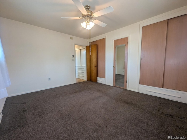 1009 Bush St, Brighton, CO 80601 - unfurnished bedroom with two closets, carpet floors, baseboards, and a ceiling fan
