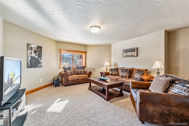 living area with carpet flooring and baseboards