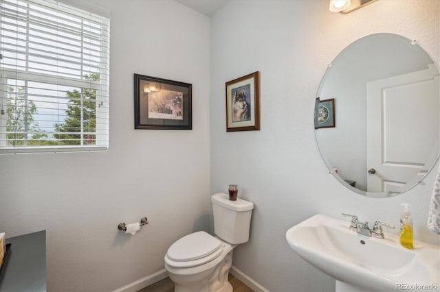 bathroom featuring sink, a wealth of natural light, and toilet