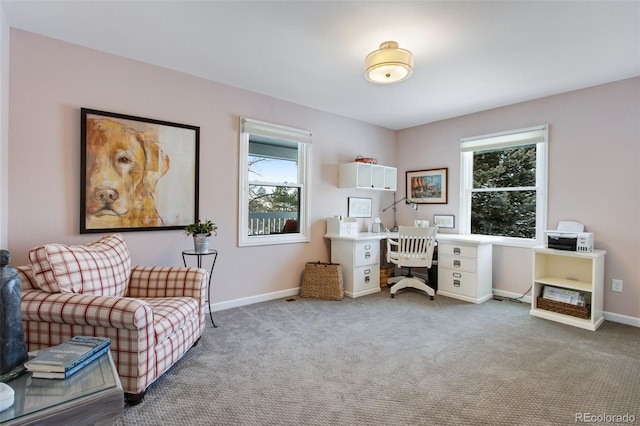 office area with baseboards and light colored carpet