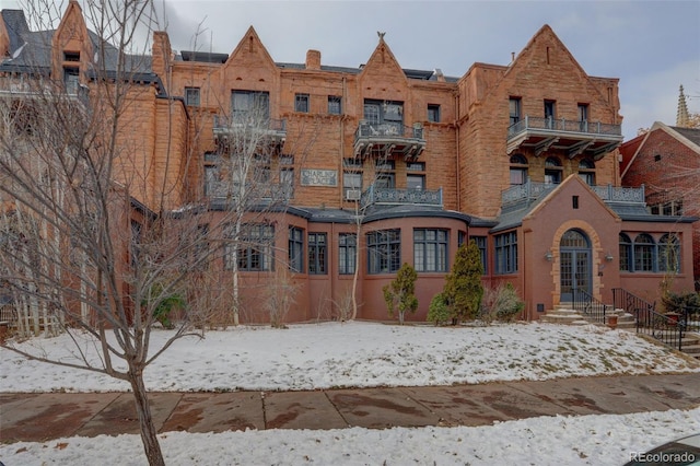 view of snow covered building