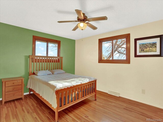 12798 Tomahawk Rd, Parker, CO 80138 - bedroom with baseboards, multiple windows, visible vents, and light wood-style floors