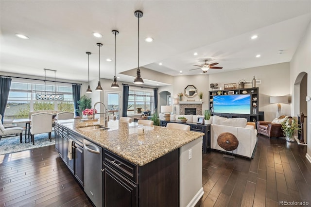 27423 E Euclid Dr, Aurora, CO 80016 - kitchen featuring a sink, ceiling fan, dishwasher, healthy amount of natural light, and recessed lighting