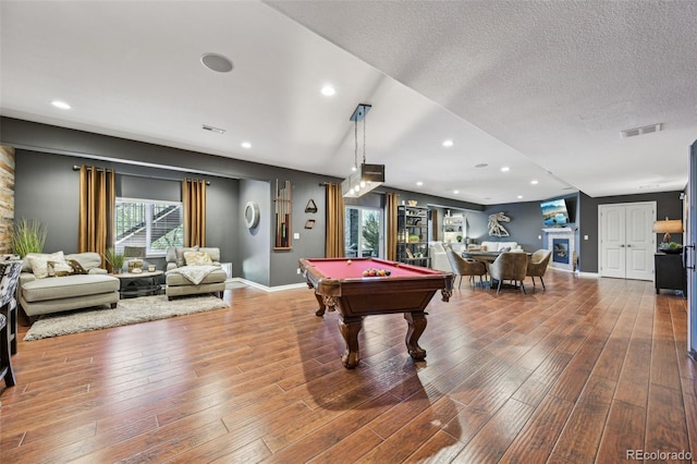 27423 E Euclid Dr, Aurora, CO 80016 - game room with pool table, wood finished floors, recessed lighting, baseboards, and a textured ceiling