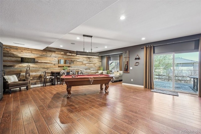27423 E Euclid Dr, Aurora, CO 80016 - playroom with billiards table, baseboards, wood finished floors, recessed lighting, and wooden walls