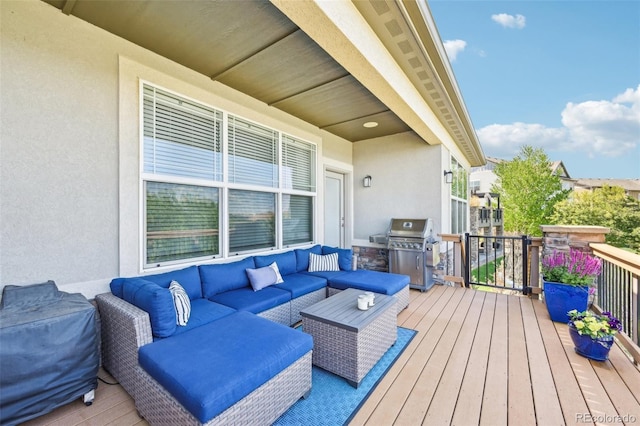 27423 E Euclid Dr, Aurora, CO 80016 - wooden deck featuring a grill and outdoor lounge area