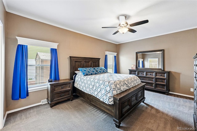 6231 Indian Paintbrush St Unit 214, Frederick, CO 80530 - bedroom with baseboards, carpet, crown molding, and ceiling fan