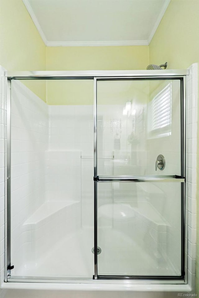 6231 Indian Paintbrush St Unit 214, Frederick, CO 80530 - full bathroom with ornamental molding and a shower stall