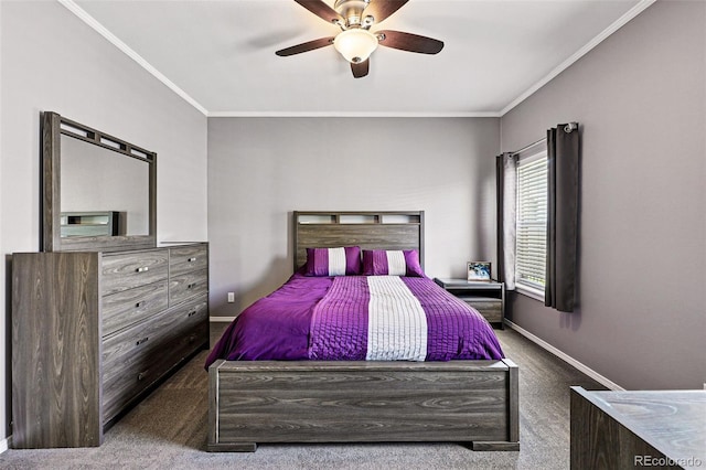 6231 Indian Paintbrush St Unit 214, Frederick, CO 80530 - bedroom with dark colored carpet, crown molding, baseboards, and ceiling fan