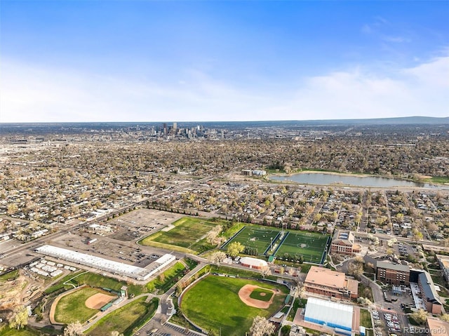 4942 Grove St, Denver, CO 80221 - birds eye view of property featuring a water view