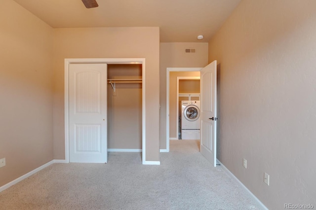 121 M And M Ln Unit 6C, Salida, CO 81201 - unfurnished bedroom with carpet flooring, baseboards, washer / clothes dryer, visible vents, and a closet