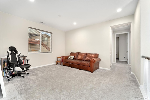 living room with light colored carpet