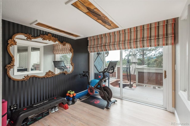 1854 Foothills Dr S, Golden, CO 80401 - workout room featuring wood finished floors and baseboards