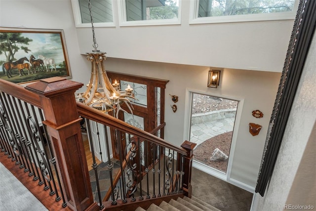 1854 Foothills Dr S, Golden, CO 80401 - stairs with a notable chandelier