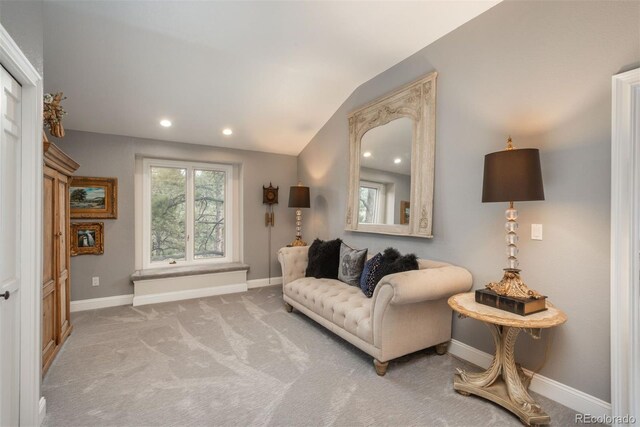 1854 Foothills Dr S, Golden, CO 80401 - living area featuring recessed lighting, carpet, baseboards, and lofted ceiling