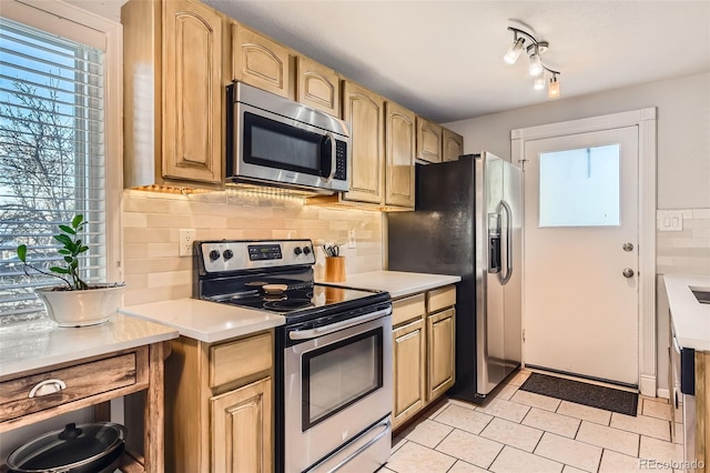 kitchen featuring tasteful backsplash, a wealth of natural light, and stainless steel appliances