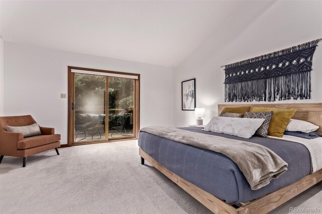 20223 Goins Dr, Morrison, CO 80465 - carpeted bedroom with access to exterior and lofted ceiling