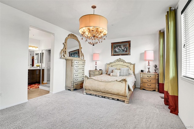 3437 Rosato Dr Unit C, Highlands Ranch, CO 80126 - carpeted bedroom featuring multiple windows, a chandelier, ensuite bathroom, and baseboards