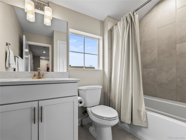 6162 W 28th Ct, Edgewater, CO 80214 - full bathroom featuring tile patterned floors, toilet, vanity, and shower / bath combo with shower curtain