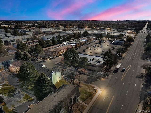 view of aerial view at dusk