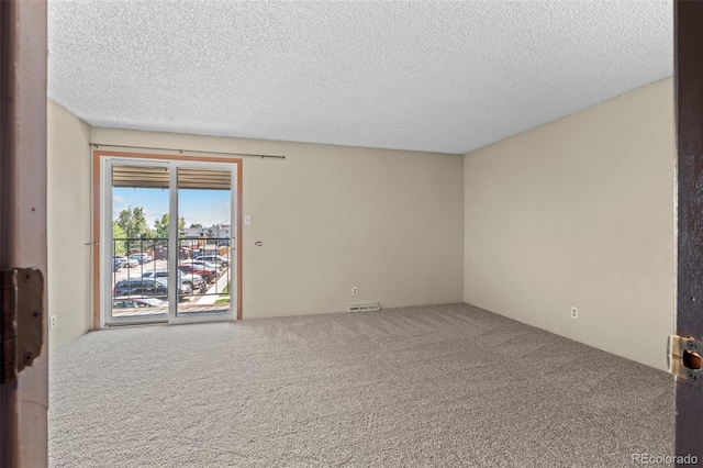 spare room featuring carpet flooring and a textured ceiling