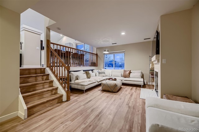 living room with light wood-type flooring