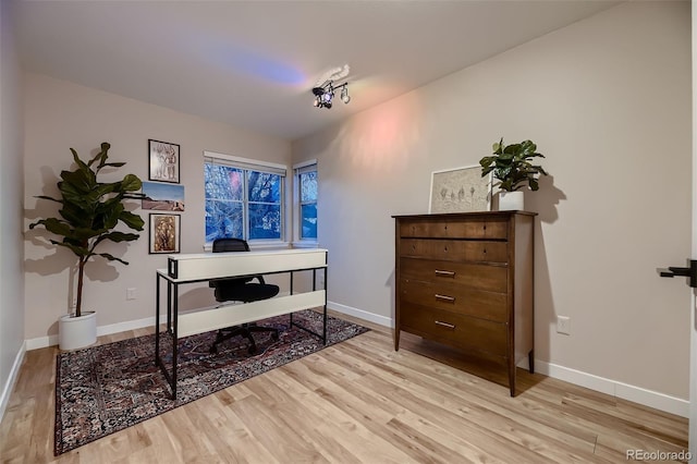 office with light wood-type flooring