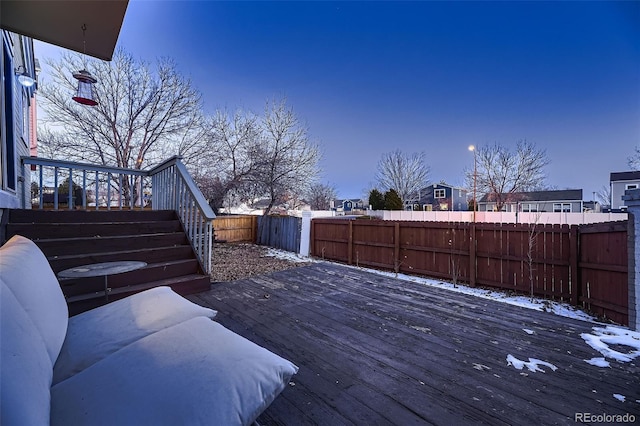 view of snow covered deck