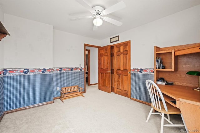 5723 S Everett Way, Littleton, CO 80123 - carpeted home office featuring ceiling fan and a wainscoted wall