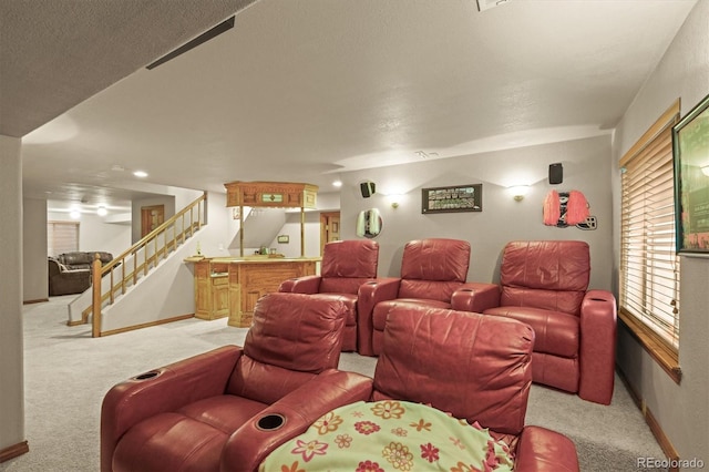 5723 S Everett Way, Littleton, CO 80123 - cinema with light carpet, baseboards, and bar