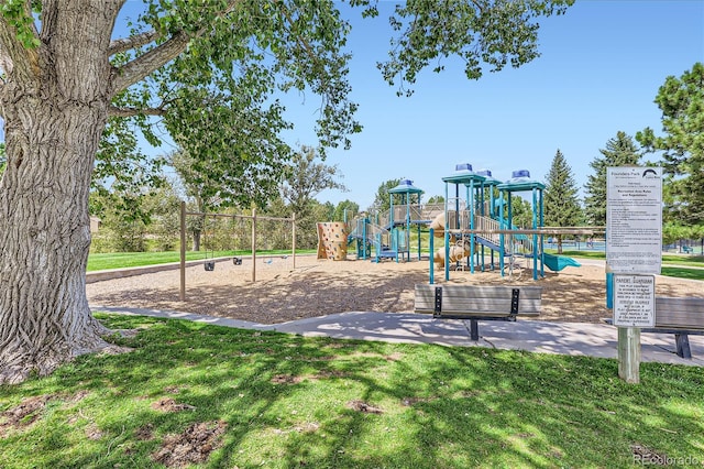 view of playground featuring a yard