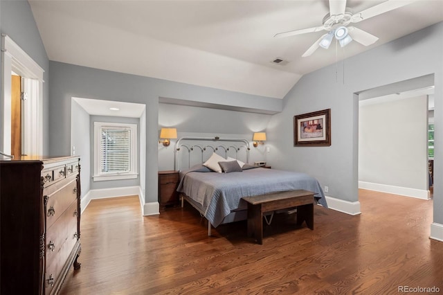 5675 S Crocker St, Littleton, CO 80120 - bedroom with lofted ceiling, wood finished floors, baseboards, and ceiling fan