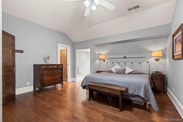 5675 S Crocker St, Littleton, CO 80120 - bedroom featuring wood finished floors, lofted ceiling, baseboards, and ceiling fan