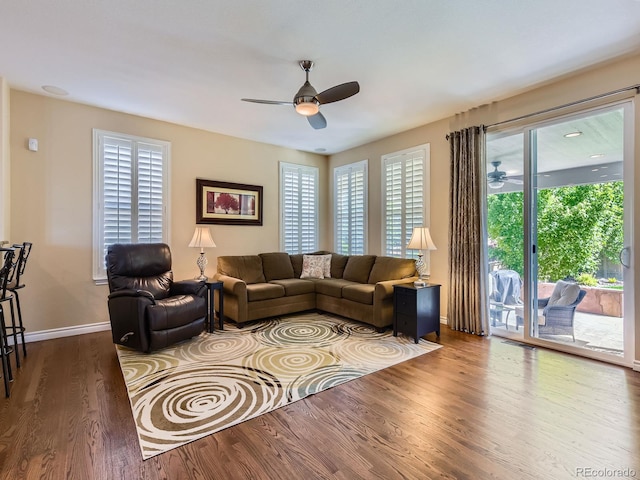 11074 Grayledge Cir, Highlands Ranch, CO 80130 - living area featuring a ceiling fan and wood finished floors