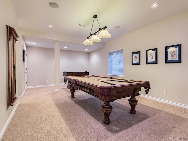 11074 Grayledge Cir, Highlands Ranch, CO 80130 - game room featuring light carpet, billiards table, and recessed lighting