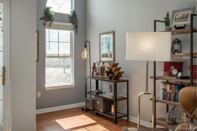 interior space with baseboards and wood finished floors