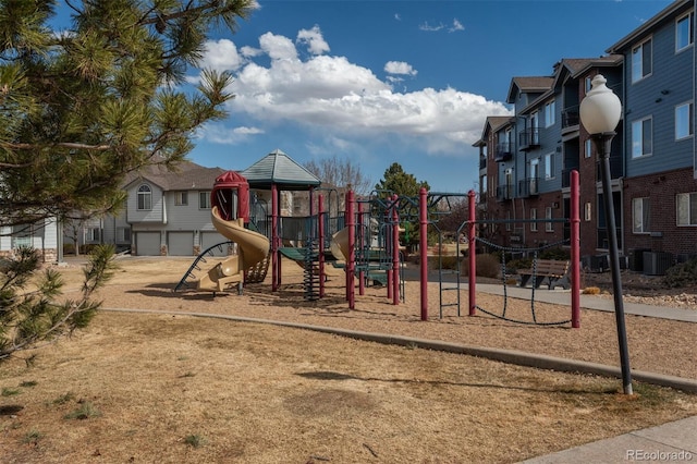 community play area with a residential view