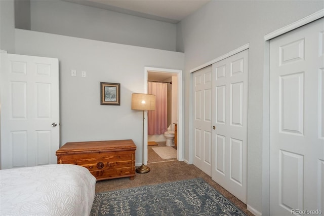 bedroom featuring carpet flooring and ensuite bath