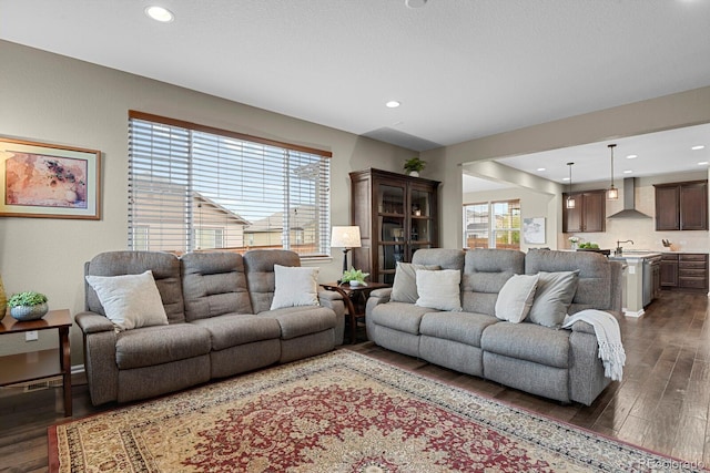 30 S Ider Way, Aurora, CO 80018 - living room featuring dark wood-type flooring and recessed lighting