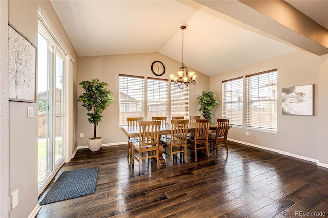 30 S Ider Way, Aurora, CO 80018 - dining space with dark wood-style floors, a chandelier, and lofted ceiling