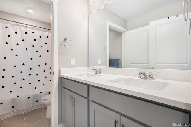 bathroom featuring vanity, toilet, and tile patterned flooring