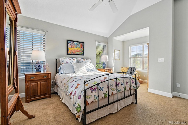 3240 Spruce St, Denver, CO 80238 - bedroom featuring vaulted ceiling, light colored carpet, baseboards, and ceiling fan