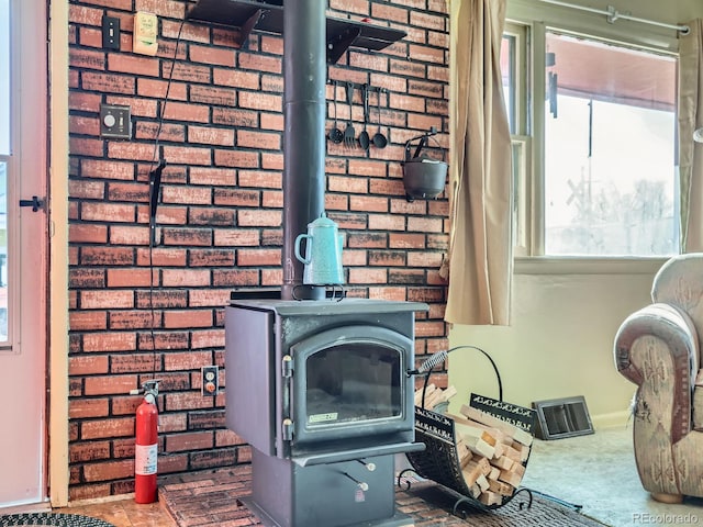 room details with a wood stove