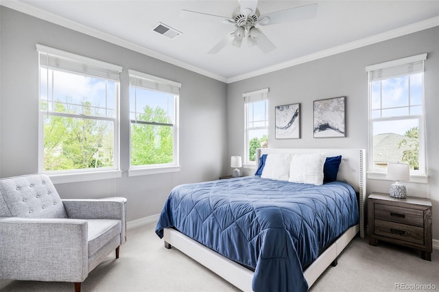 6032 Umber St, Arvada, CO 80403 - bedroom with carpet, crown molding, baseboards, and ceiling fan