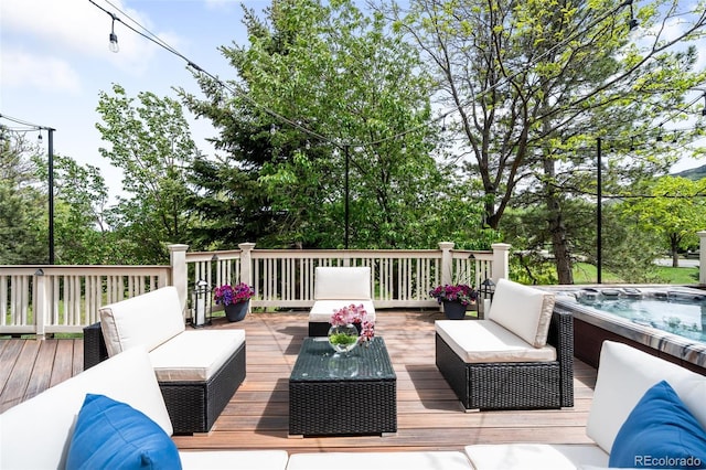 6032 Umber St, Arvada, CO 80403 - deck with outdoor lounge area and a hot tub