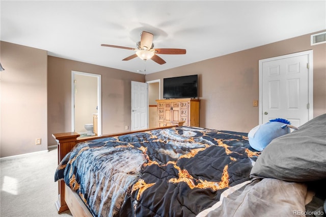 13664 Linden Ct, Thornton, CO 80602 - bedroom featuring carpet flooring, baseboards, a ceiling fan, and ensuite bath