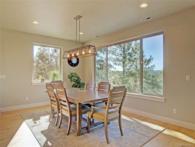 dining area with light hardwood / wood-style flooring and a wealth of natural light