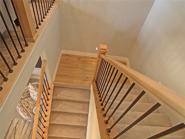 stairs with hardwood / wood-style flooring